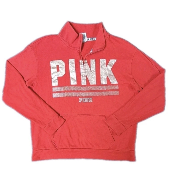 VICTORIA SECRET LOVE PINK 3/4  ZIP PULLOVER WOMEN'S SMALL RED GOLD - Picture 1 of 4